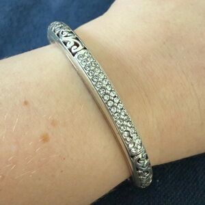 Brighton Sacred Cross Hinged Bangle Hinged Oval Scroll Silver Plated Enamel